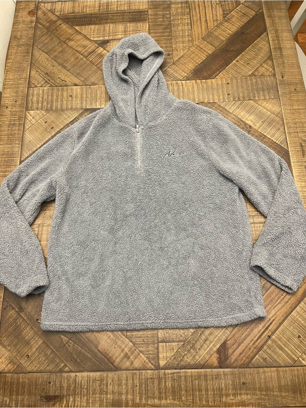 Manfinity Men's XL Grey Teddy Fleece Half-Zip Pullover Hoodie - Cozy & Soft